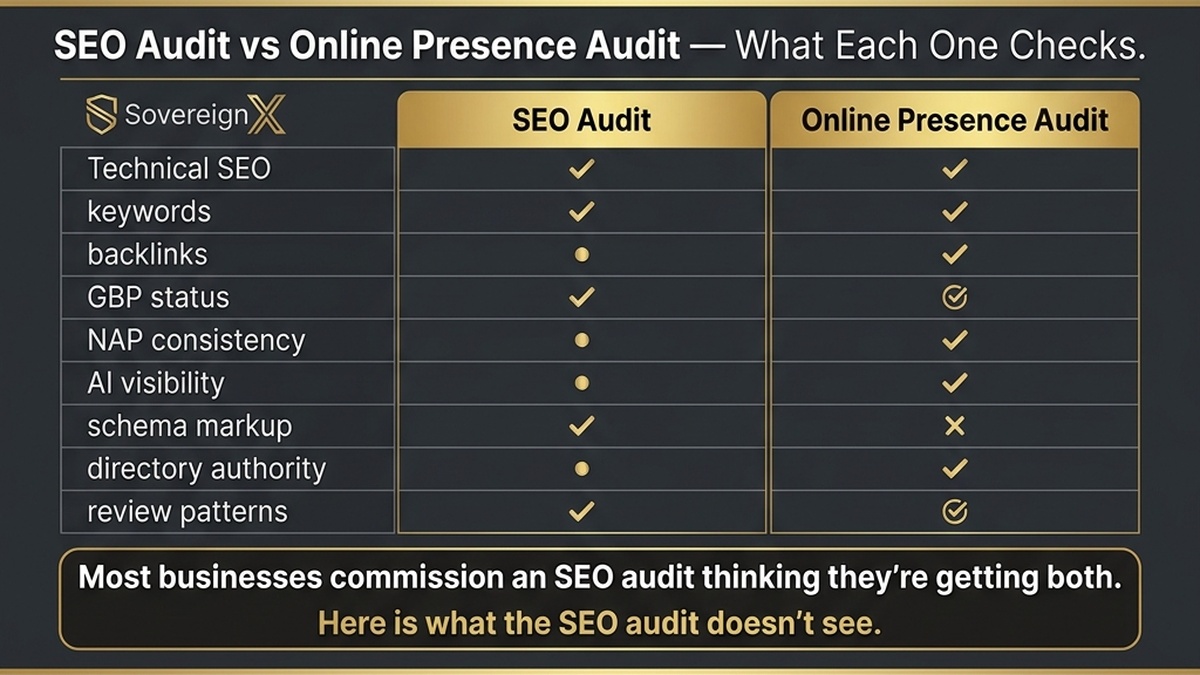 Online Presence Audit vs SEO Audit Infographic