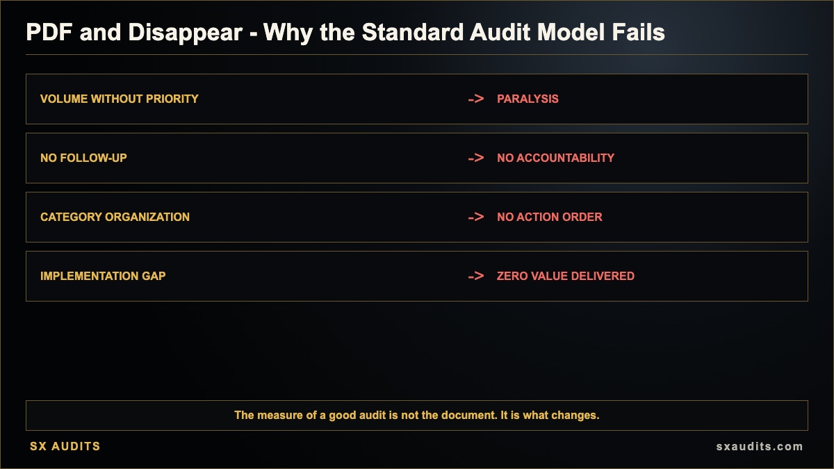 Why Most Audits Deliver a PDF and Disappear Infographic